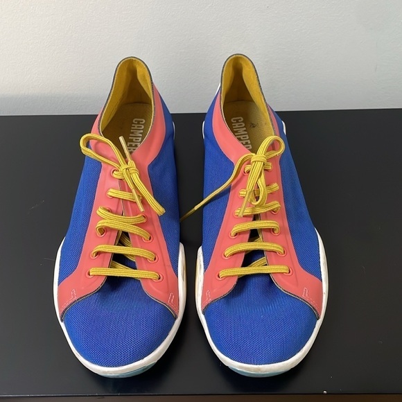 Camper Noshu sneaker mesh Lycra lace up shoe pink blue yellow laces sz 7.5 (38) - Picture 2 of 12